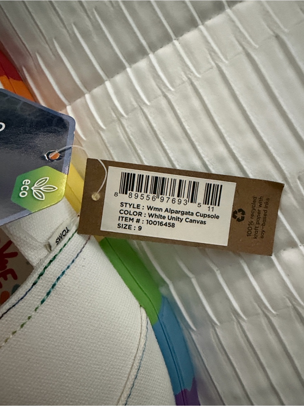 TOMS White Canvas Slip-Ons with Rainbow Pride Insole - Picture 4 of 9